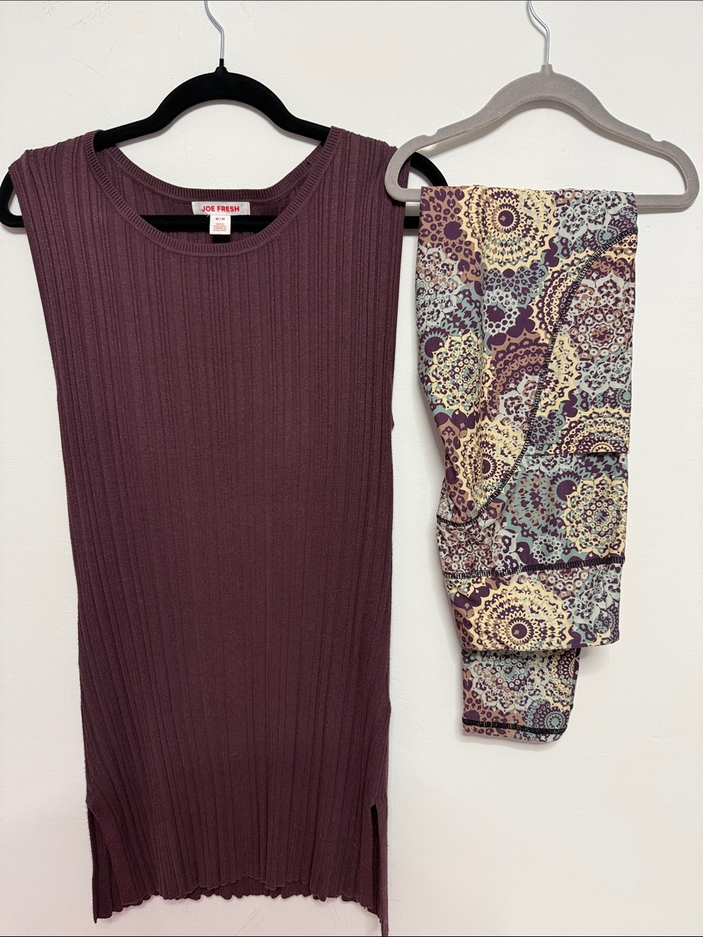 Joe Fresh Plum Ribbed Sleeveless Top with Patterned Medallion Leggings